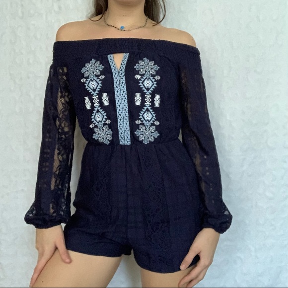 Francesca's Collections Pants - Off the Shoulder - Long Sleeve Romper
